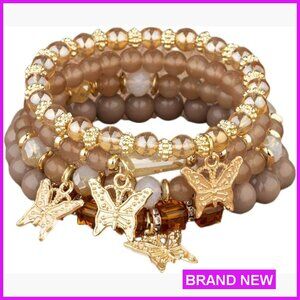 Bohemian Stretch Bracelet Set Stackable Crystal Stone Beaded Boho Jewelry